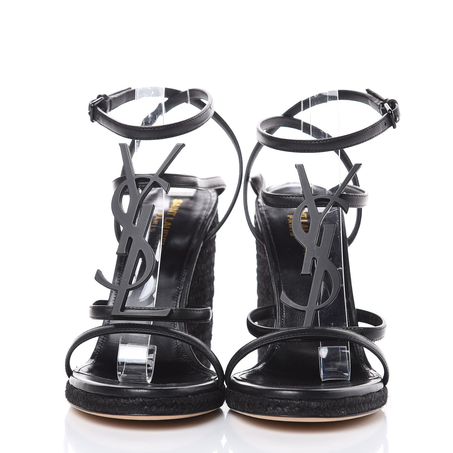 Saint Laurent Calfskin Cassandra Espadrille 105 Wedges 39 Black 2 of 8
