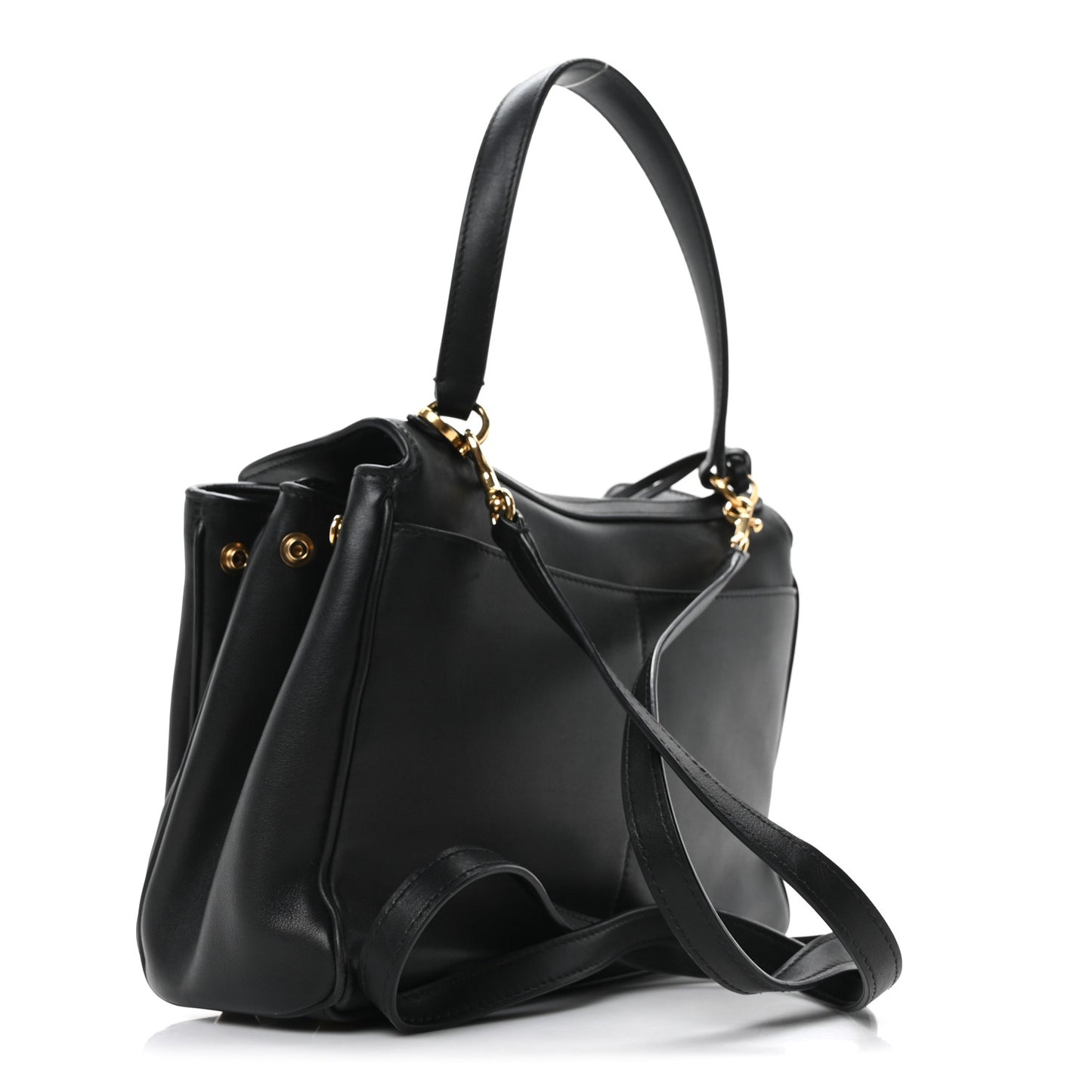 Natural Smooth Calfskin Small Rodeo Top Handle Handbag Black