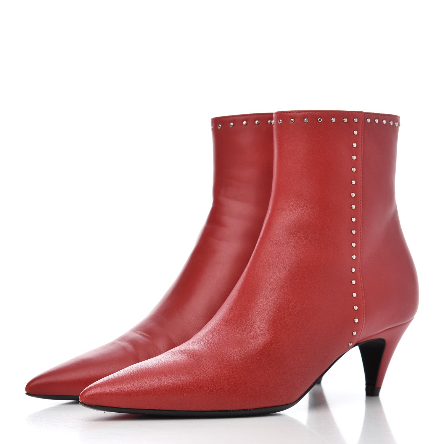 Saint Laurent Calfskin Studded Charlotte 55 Boots 36 Red 3 of 16