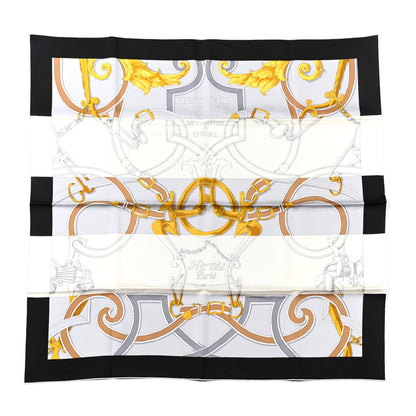Hermes Silk L Instruction Du Roy Scarf 90 Black Gris Or 1 of 6