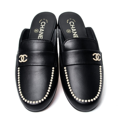 Chanel Lambskin Pearl CC Mules 37 Black 5 of 11