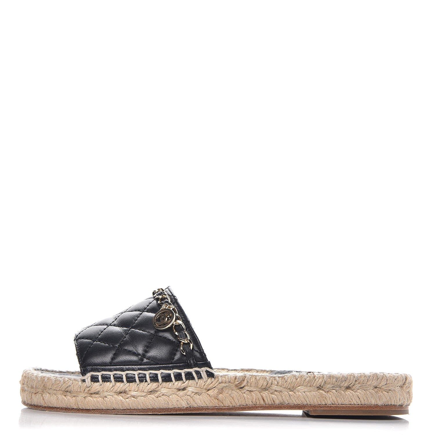 Chanel Lambskin Quilted CC Espadrille Slip On Sandals 35 Black 1 of 11