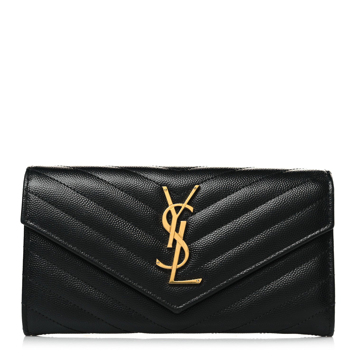 Saint Laurent Grain De Poudre Matelasse Chevron Monogram Flap Wallet Black 1 of 8
