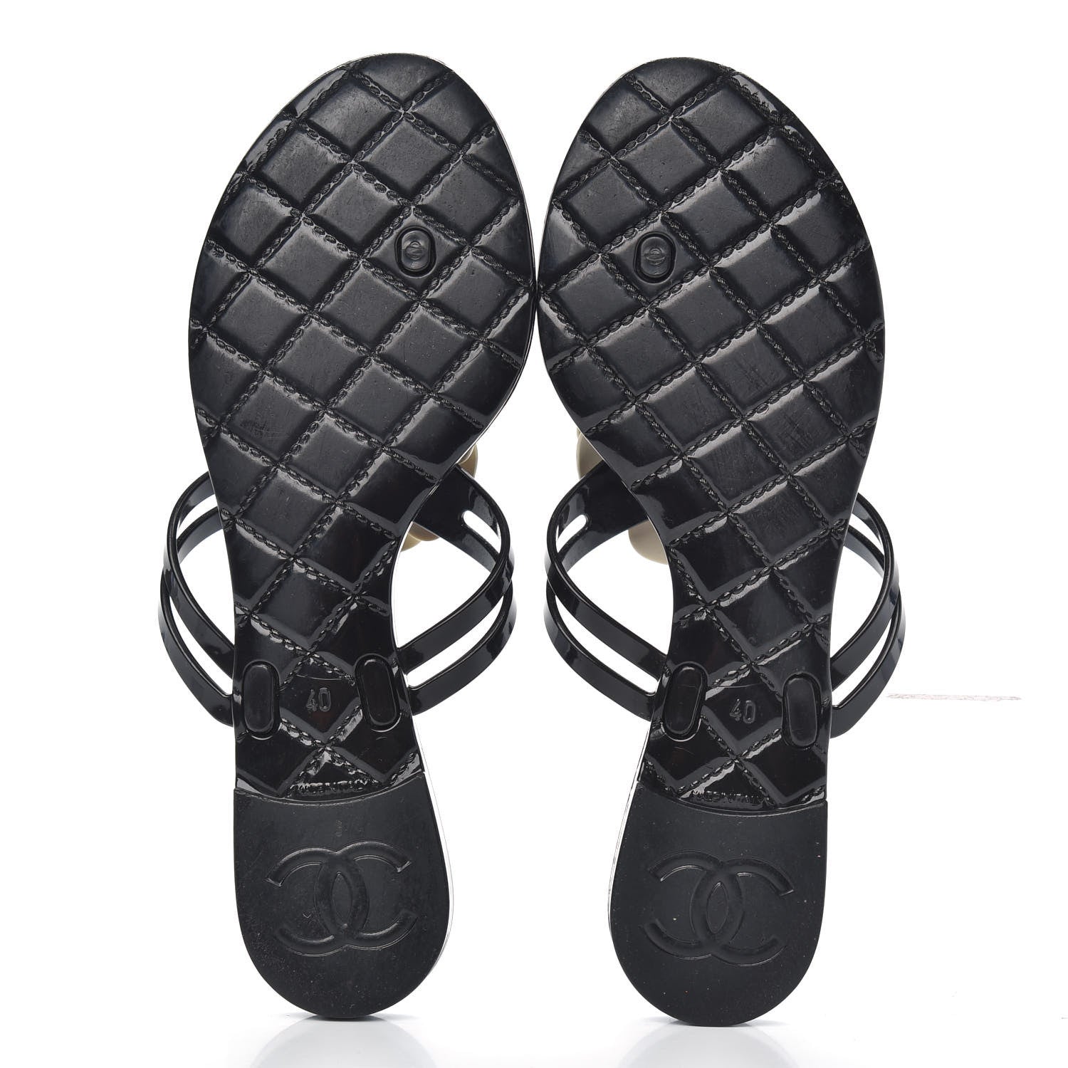 Chanel Jelly Camellia Thong Sandals 40 Black Ivory 5 of 8