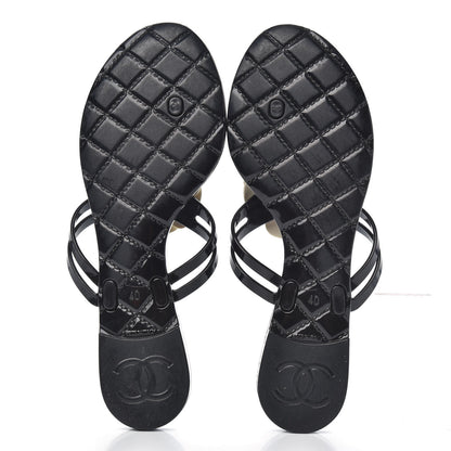 Chanel Jelly Camellia Thong Sandals 40 Black Ivory 5 of 8