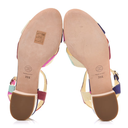 Chanel Fabric Camellia Embossed Sandals 39.5 Multicolor 5 of 12