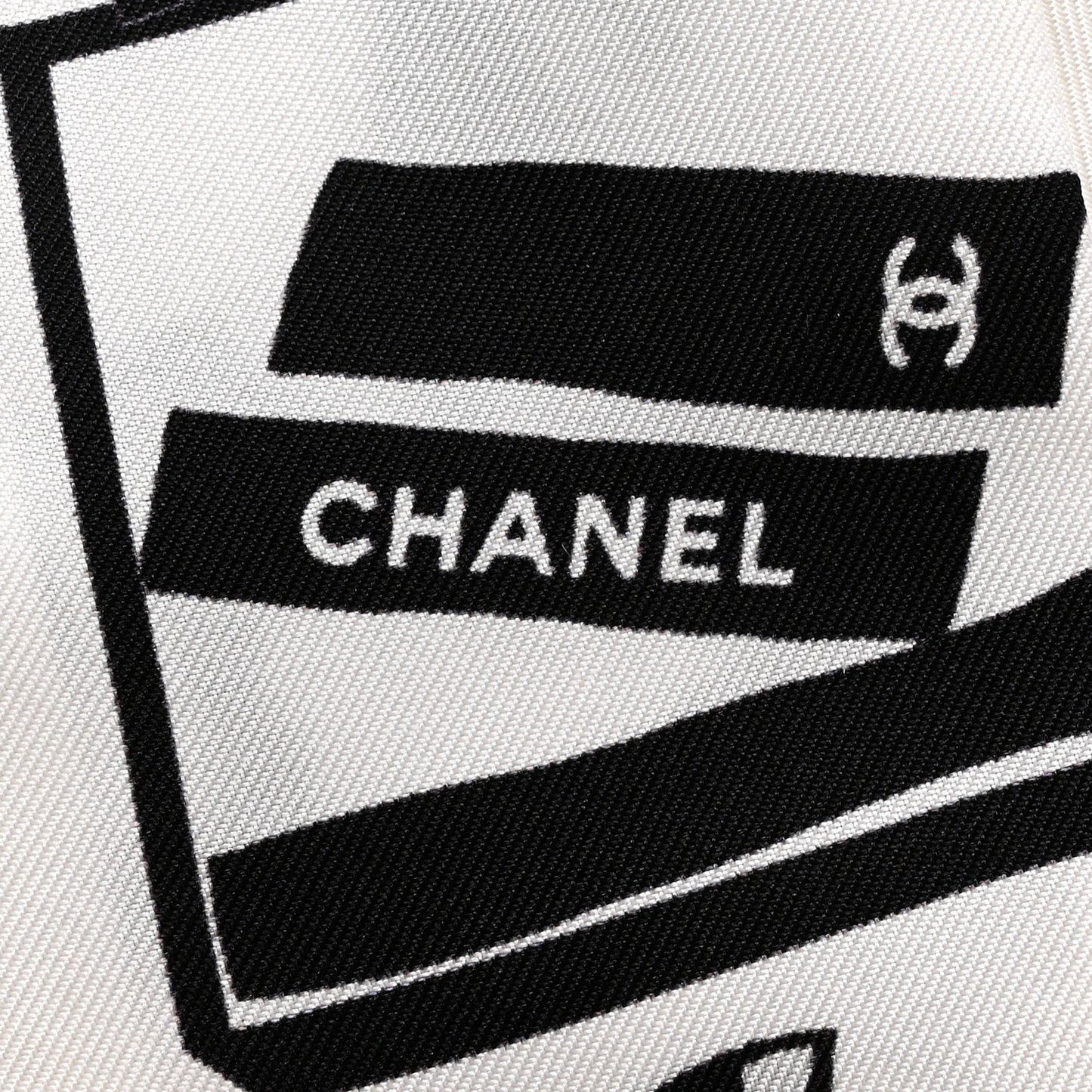 Silk CC Logo Slim Bandeau Scarf White Black