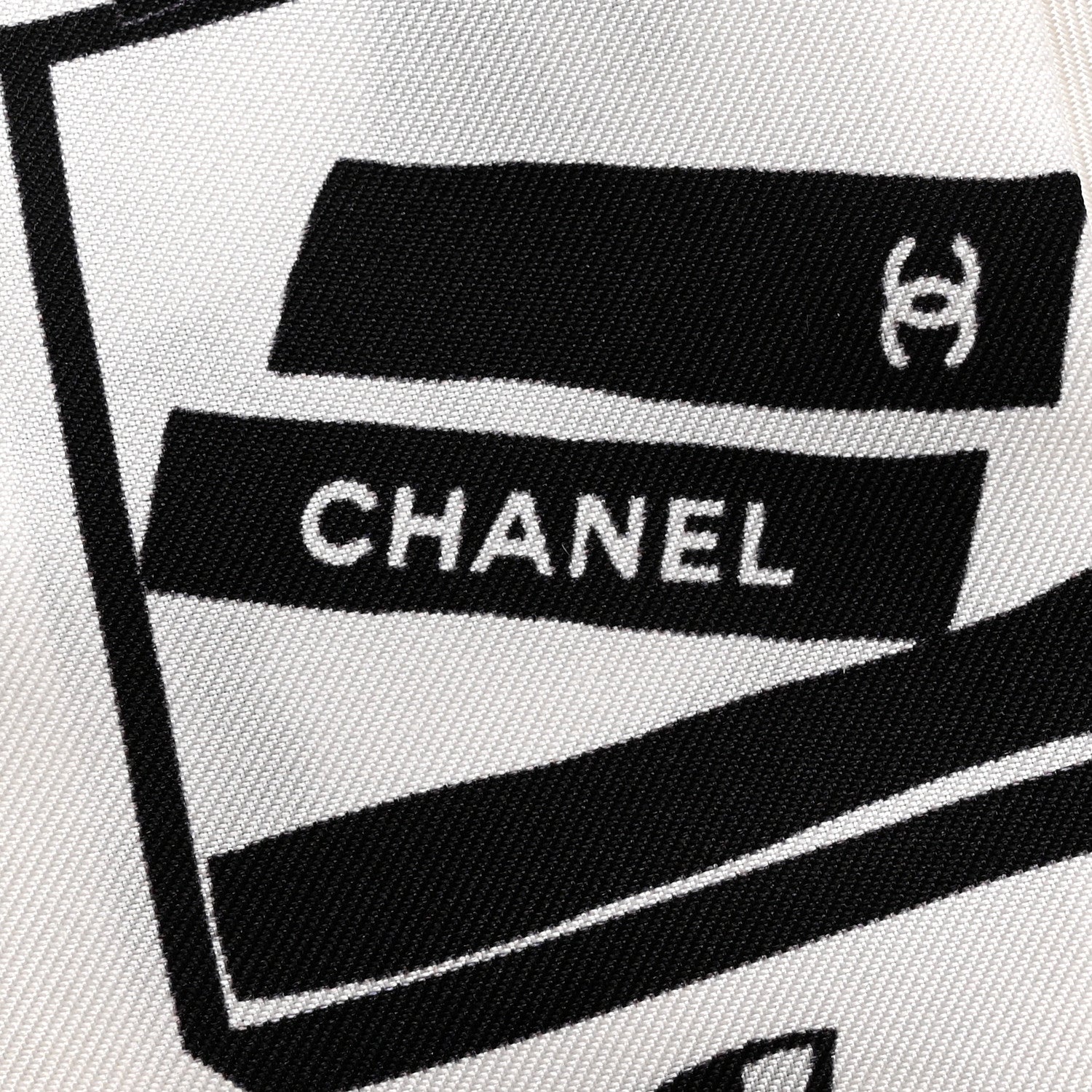 Chanel Silk CC Logo Slim Bandeau Scarf White Black 2 of 3