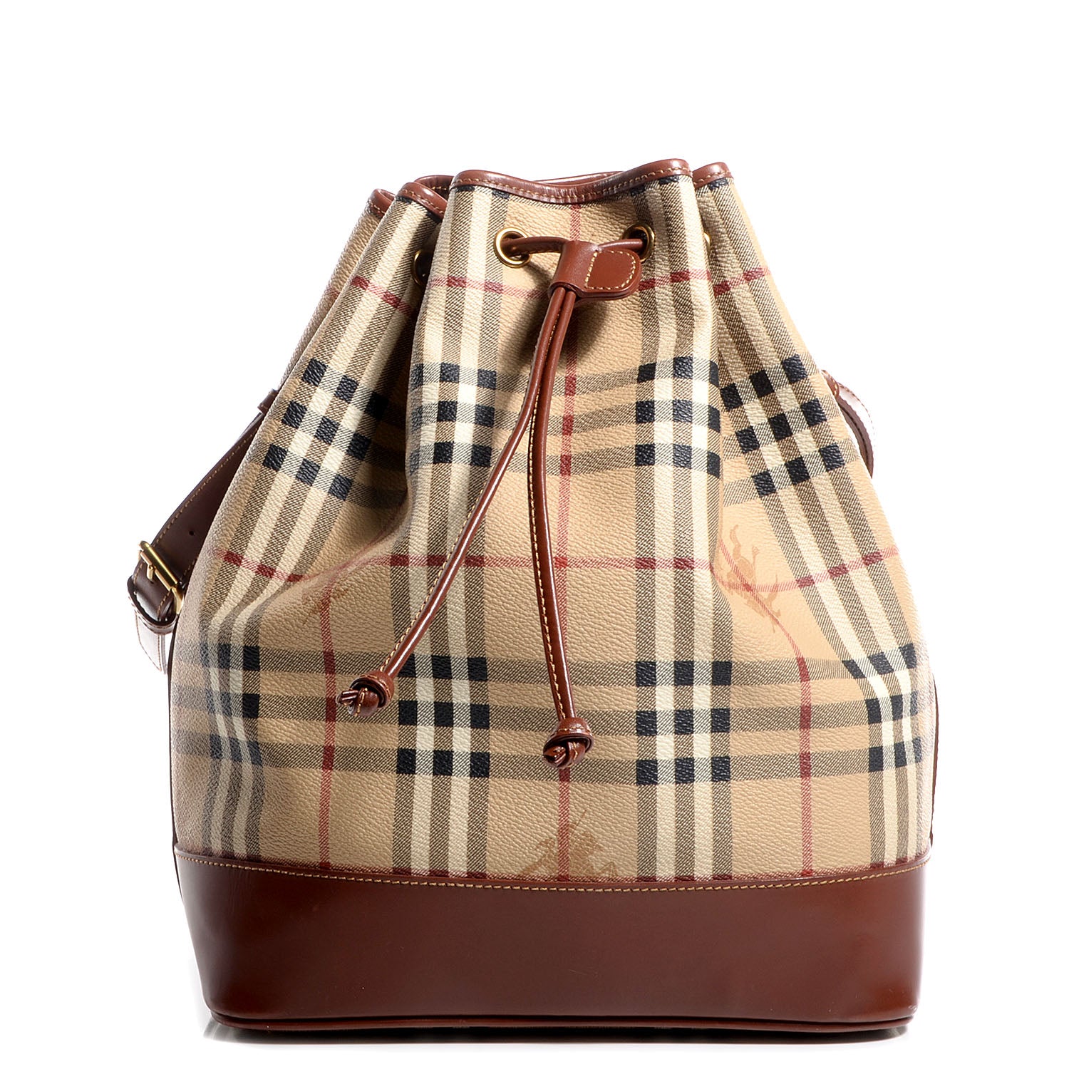 Burberry Haymarket Check Drawstring Bucket Bag Tan 1 of 10