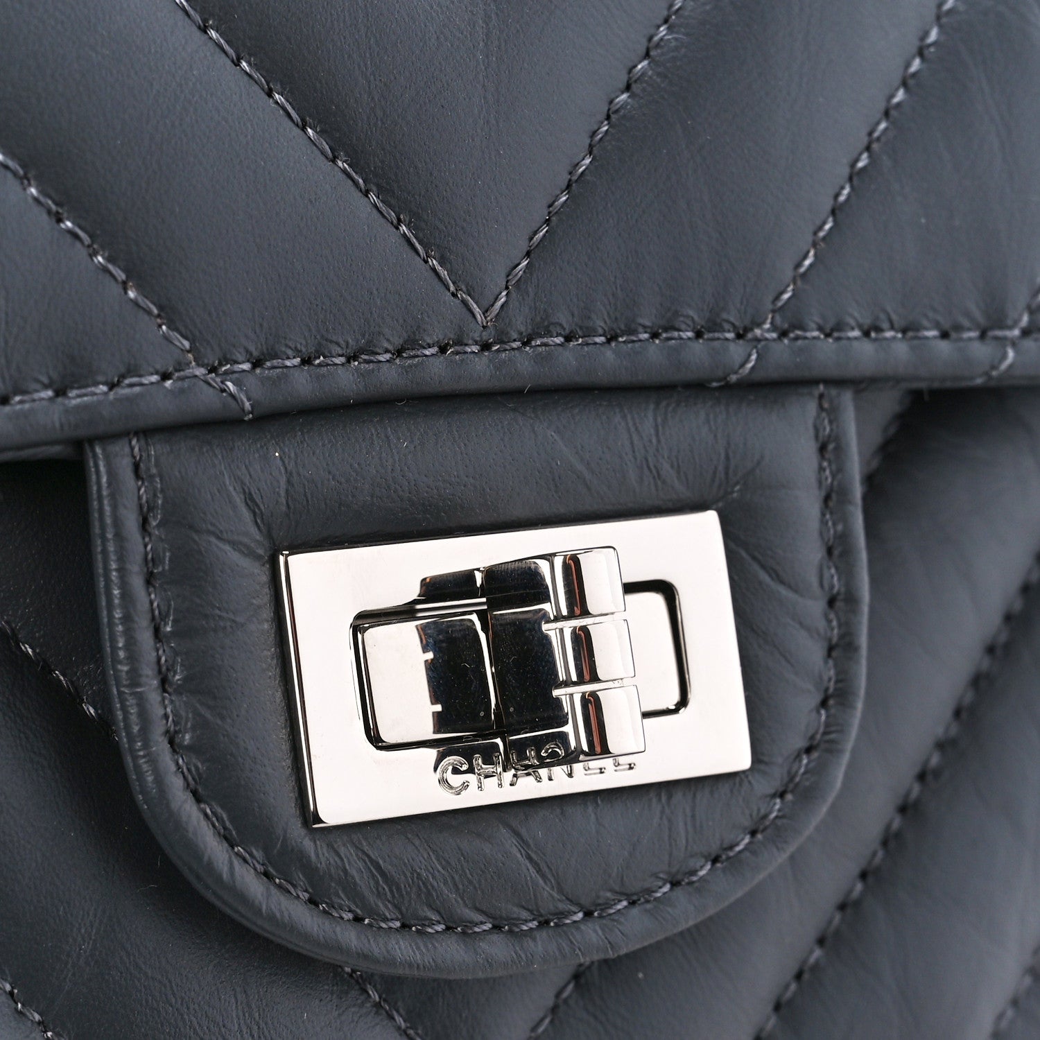 Chanel Aged Calfskin Chevron Quilted 2.55 Reissue 225 Flap Dark Grey 8 of 12