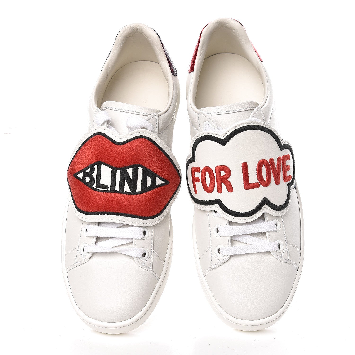 Gucci Calfskin Ayers Blind For Love Embroidered Womens Ace Sneakers 35.5 White 6 of 13