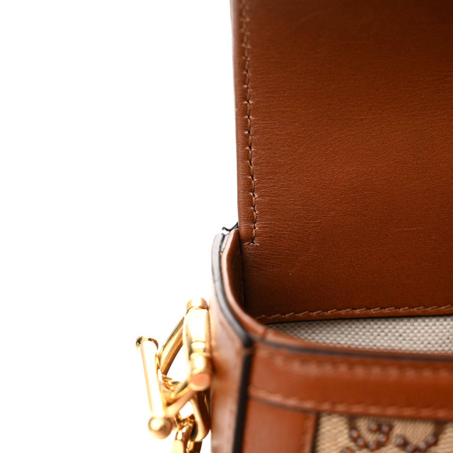 Gucci New Canvas Charisma Calfskin Crystal GG Monogram Mini Horsebit 1955 Shoulder Bag Camel Ebony 11 of 14