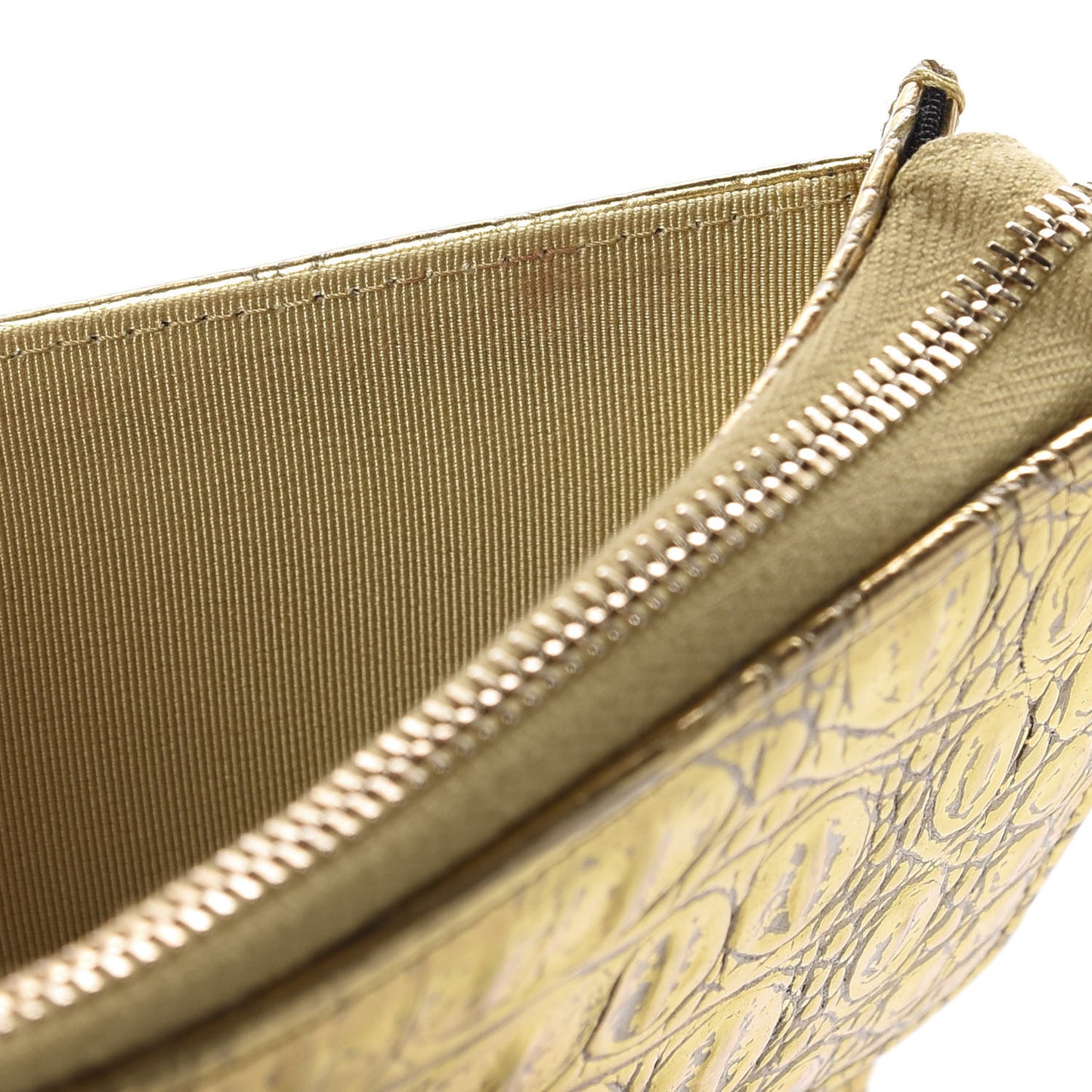 Calfskin Crocodile Embossed Cocodile Pouch With Chain Handle Gold