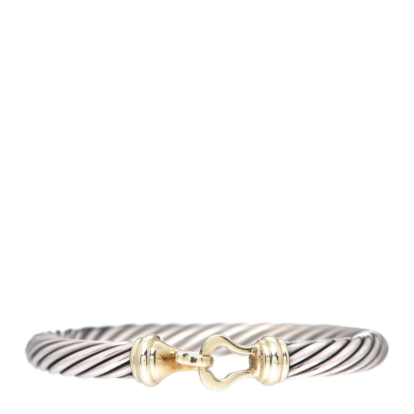 Sterling Silver 14K Yellow Gold 7mm Cable Classic Buckle Bracelet