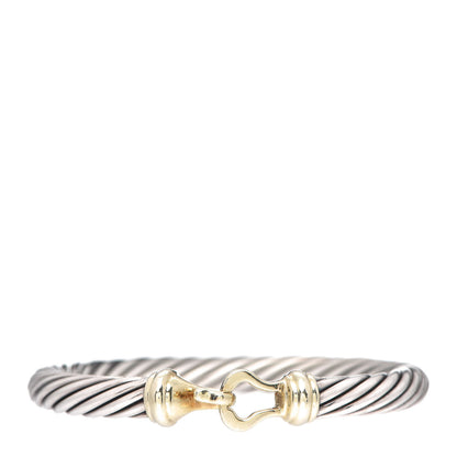 David Yurman Sterling Silver 14K Yellow Gold 7mm Cable Classic Buckle Bracelet 1 of 5