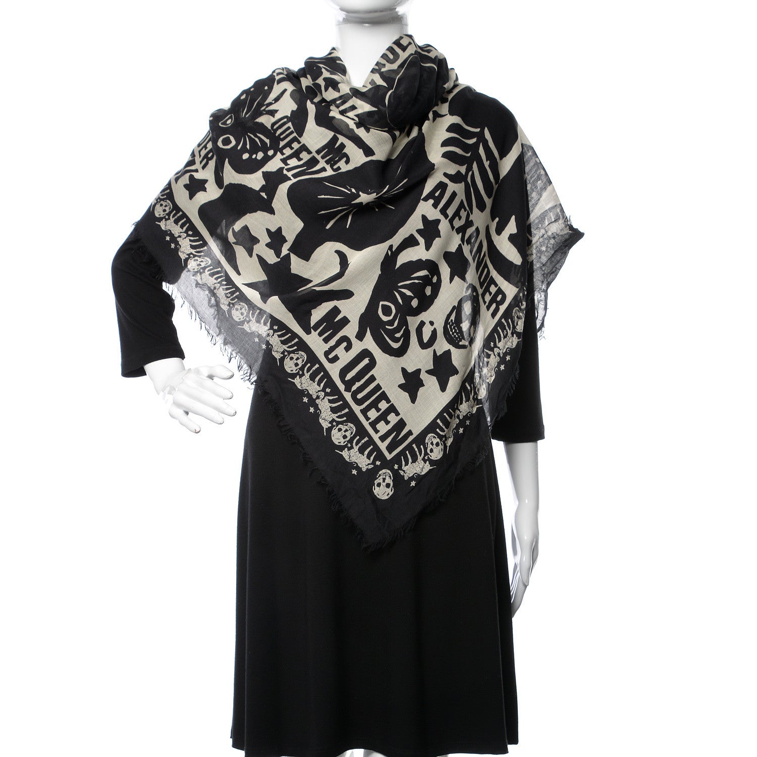 Alexander McQueen Modal Silk Fairy Tale Scarf Black White 2 of 4
