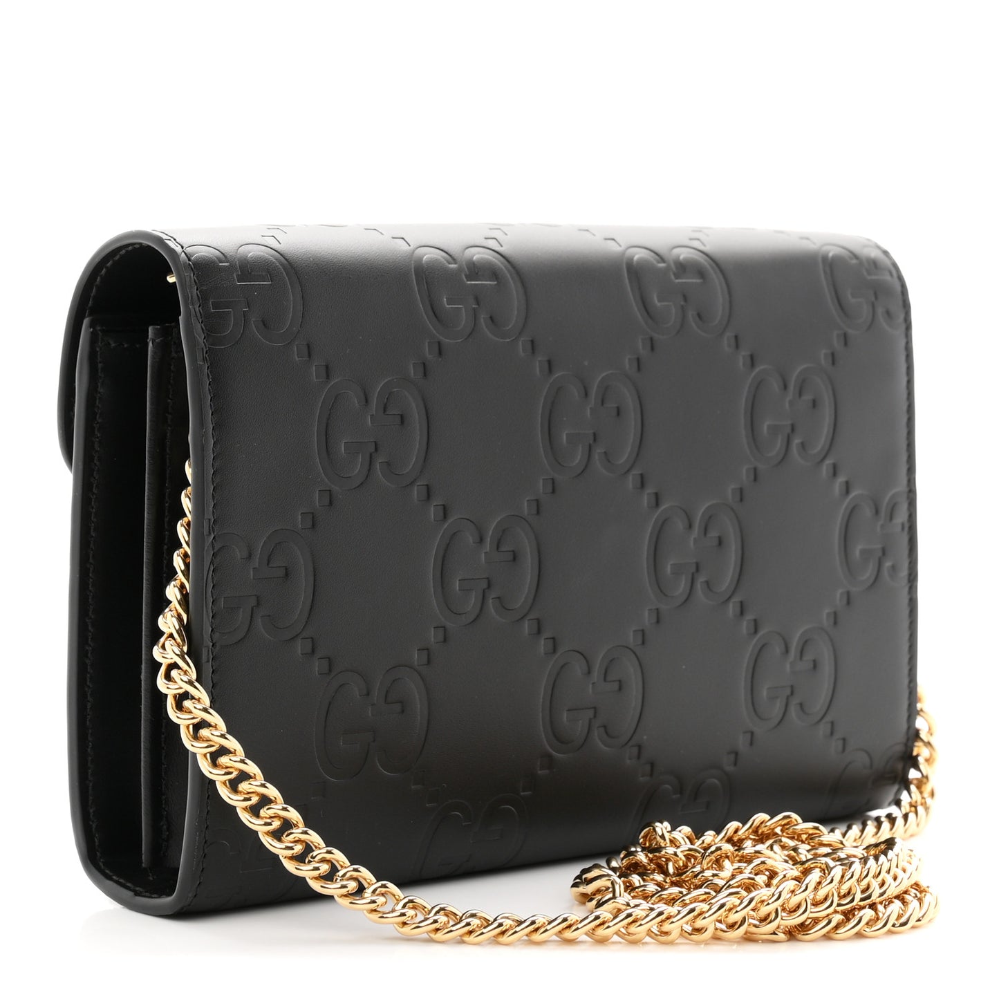 Calfskin GG Debossed Chain Wallet Black