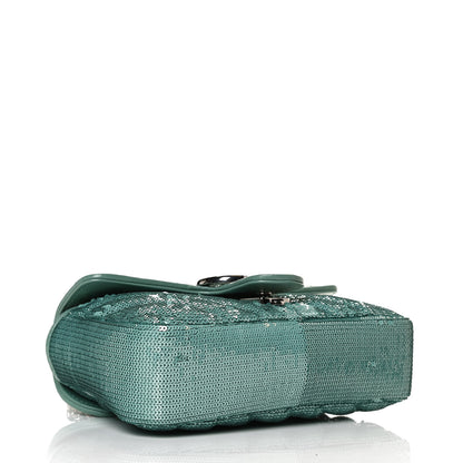 Gucci Sequin Matelasse Diagonal Mini GG Marmont Shoulder Bag Water Green Verde Chiaro Light Water Green 3 of 11