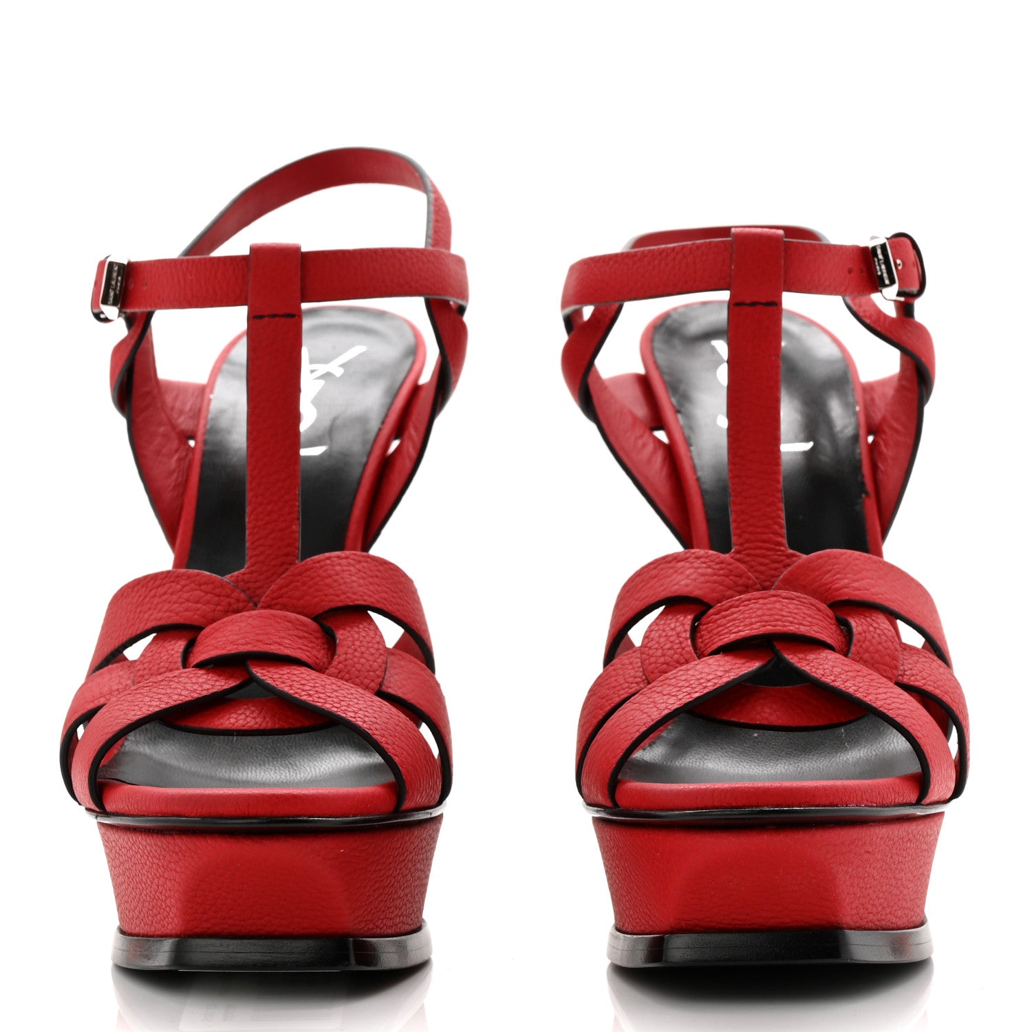 Saint Laurent Grained Calfskin Tribute 105 Platform Sandals 36 New Red 2 of 10