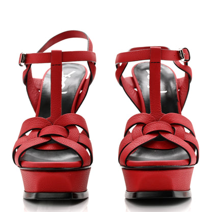 Saint Laurent Grained Calfskin Tribute 105 Platform Sandals 36 New Red 2 of 10