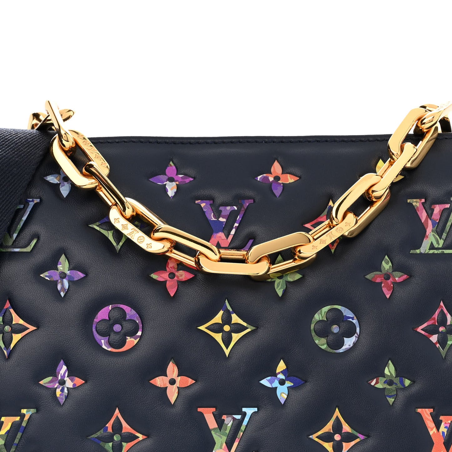 Lambskin Embossed Monogram LV Garden Coussin PM Navy