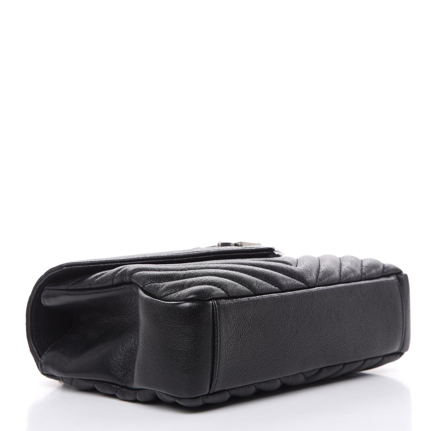 Sheepskin Matelasse Chevron Monogram Medium College Bag Black