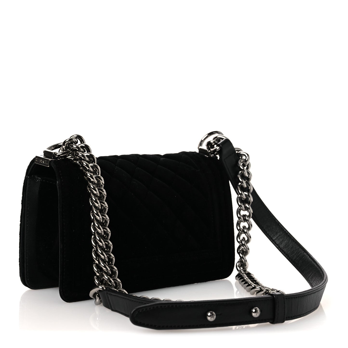Velvet Quilted Small Boy Flap Black