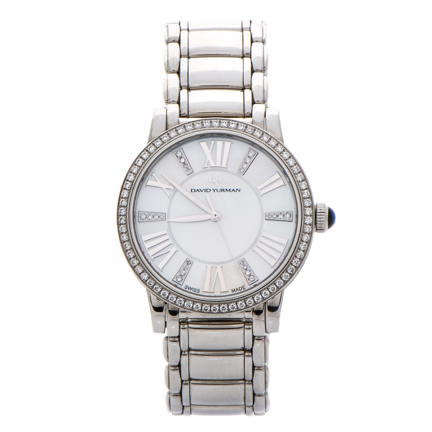 David Yurman Stainless Steel Diamond Bezel Mother of Pearl 38mm Classic Quartz Watch 1 of 8