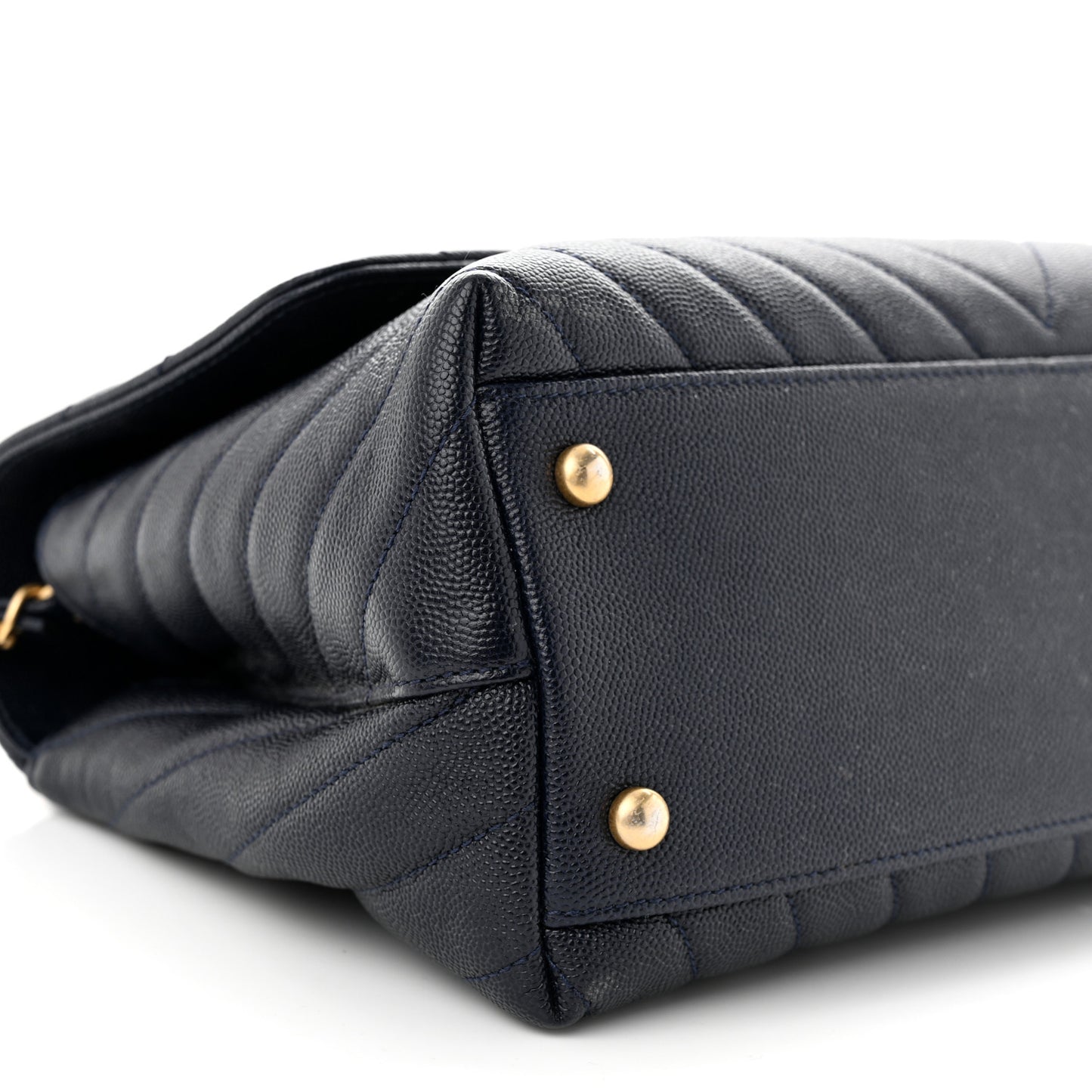 Caviar Chevron Quilted Small Coco Handle Flap Navy