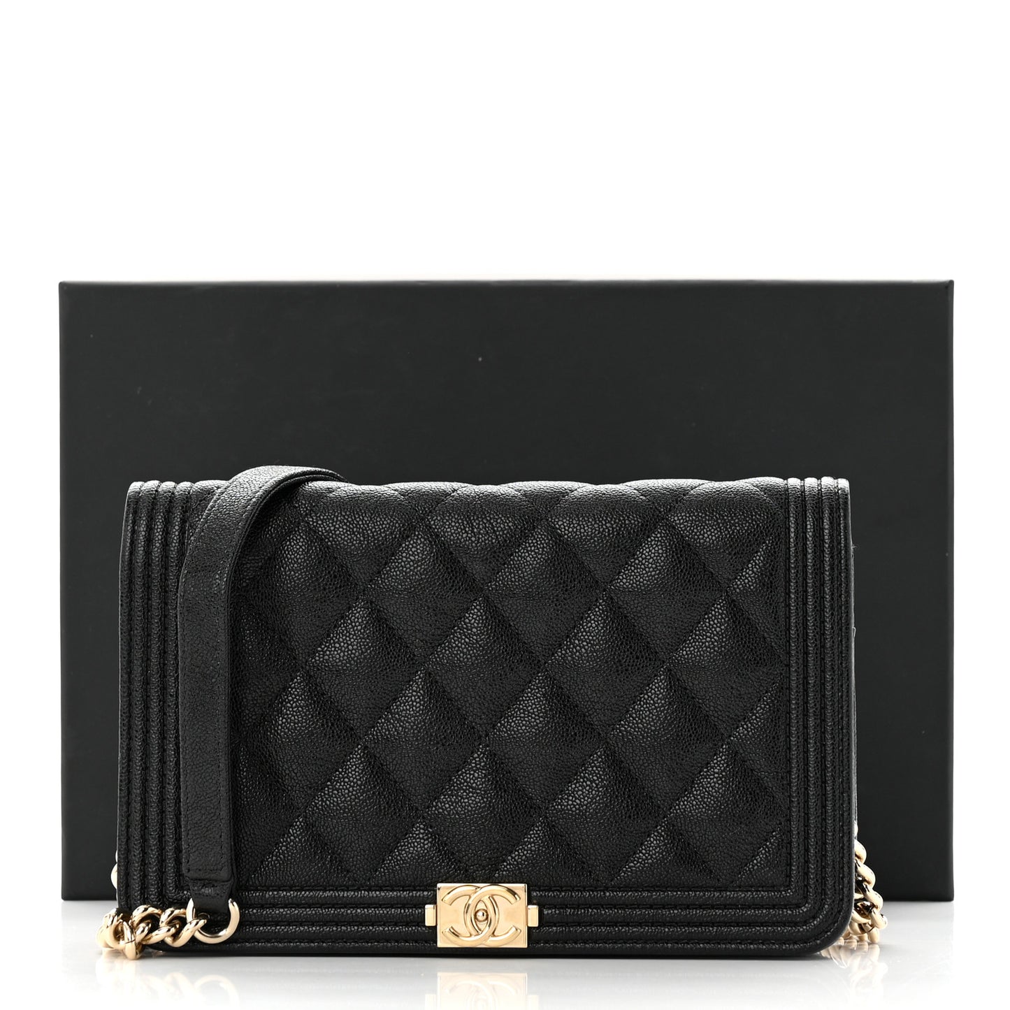 Caviar Quilted Boy Wallet On Chain WOC Black