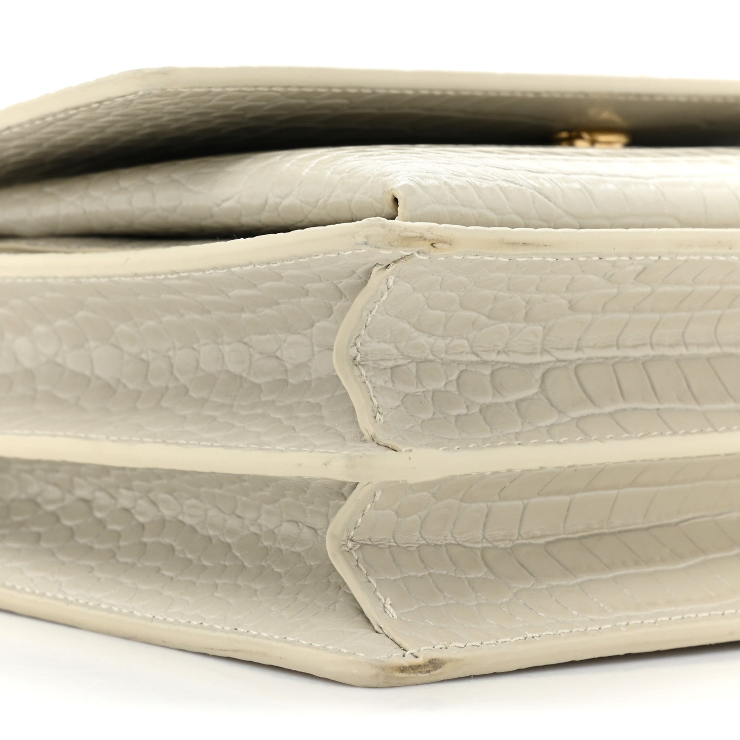 Saint Laurent Calfskin Crocodile Embossed Medium Monogram Sunset Blanc Vintage 11 of 13