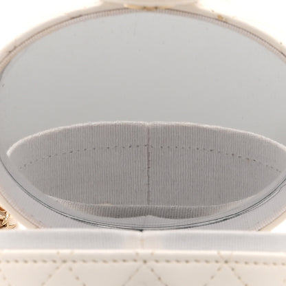 Chanel Lambskin Quilted Round Mini Vanity Case With Chain Case With Chain White 6 of 13
