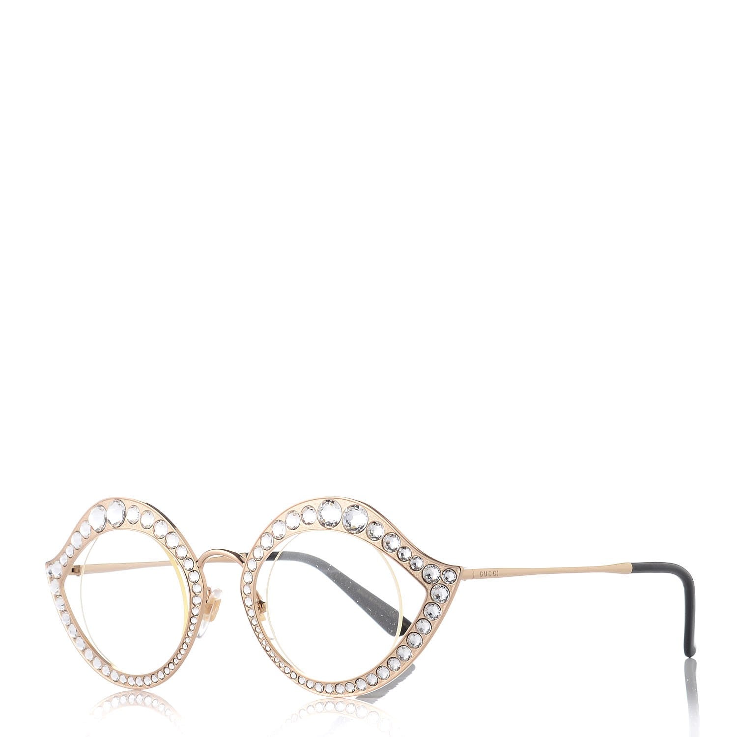 Gucci Metal Crystal Cat Eye Sunglasses GG0046S Gold 1 of 7
