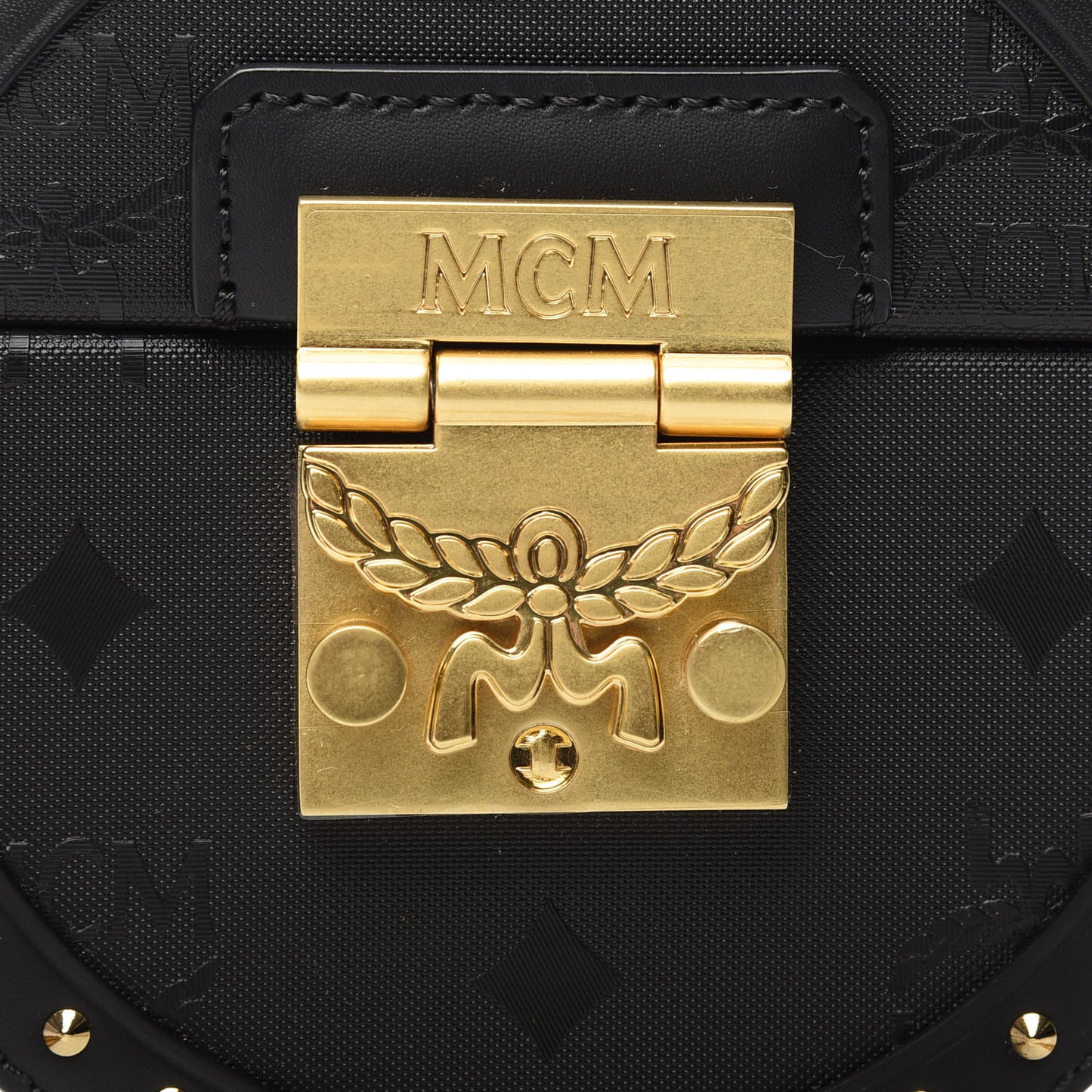 Monogram Coated Canvas Studded Berlin Tambourine Round Crossbody Black