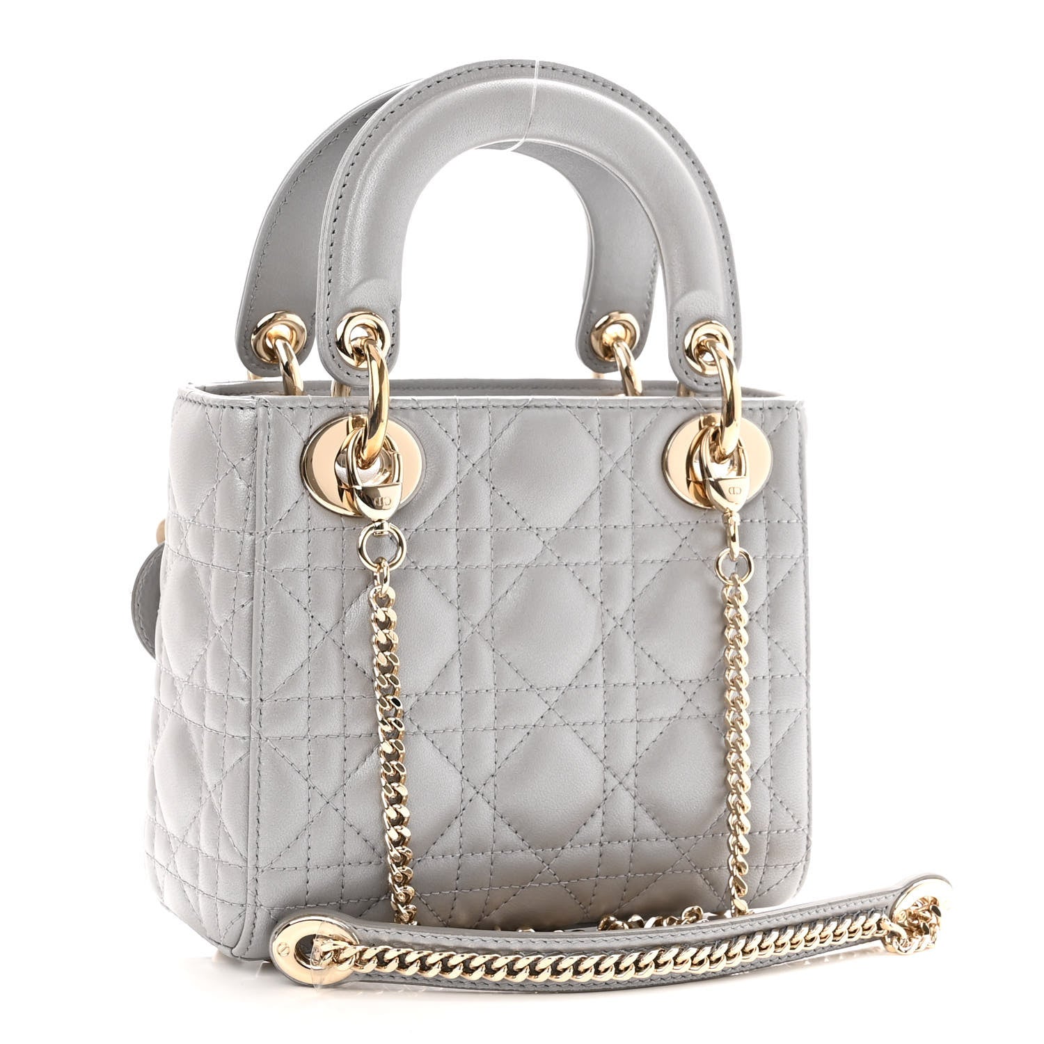 Christian Dior Metallic Lambskin Cannage Mini Lady Dior Grey 2 of 8