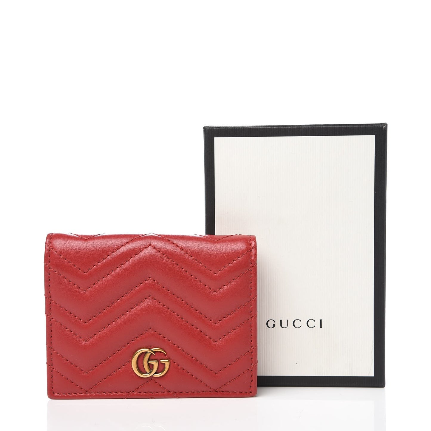 Calfskin Matelasse GG Marmont Card Case Hibiscus Red