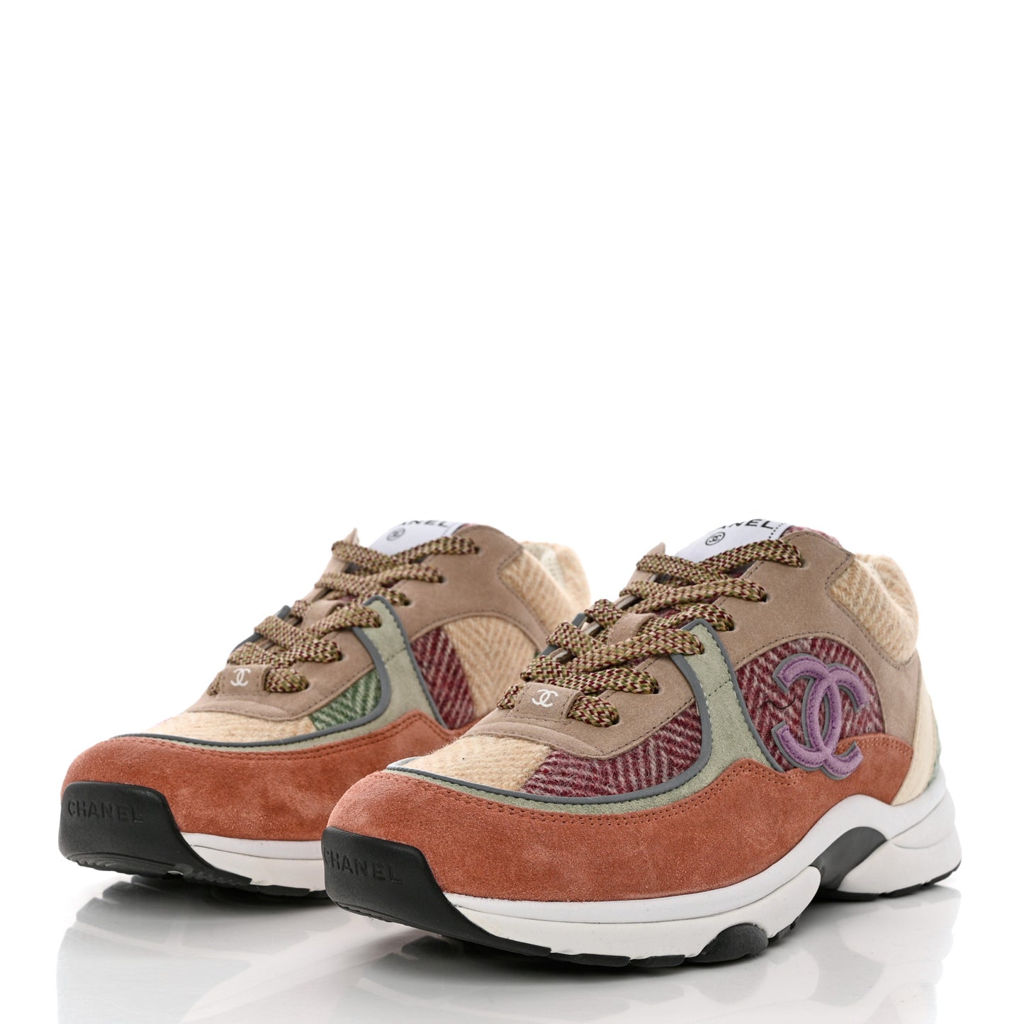 Fabric Suede Calfskin CC Sneakers 41 Pink Beige Multicolor