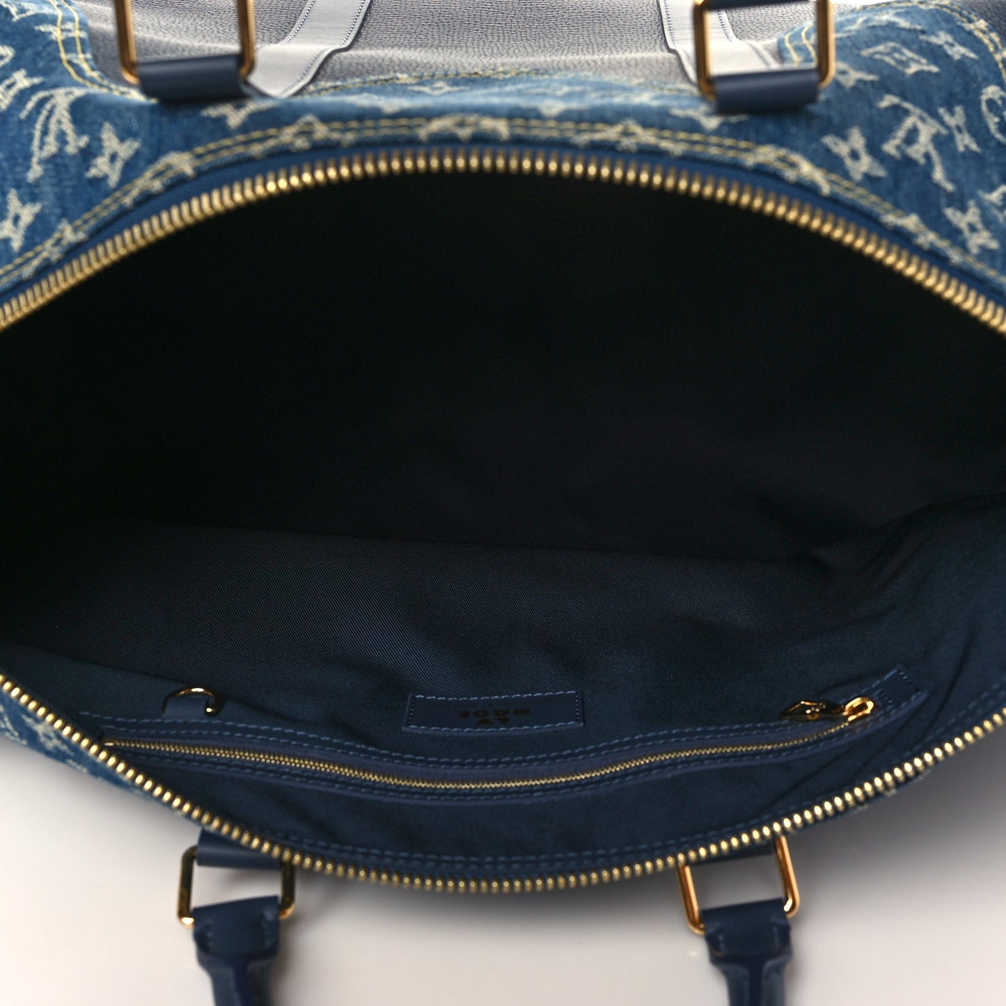 X NIGO Taurillon Monogram Denim Drip Keepall Bandouliere 50 Blue