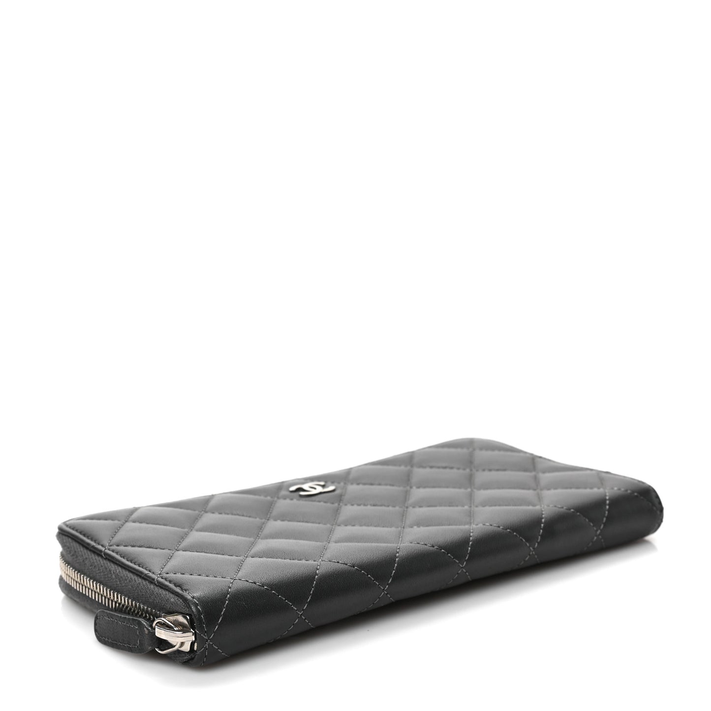 Lambskin Stitched Large Gusset Zip Around Wallet Dark Grey