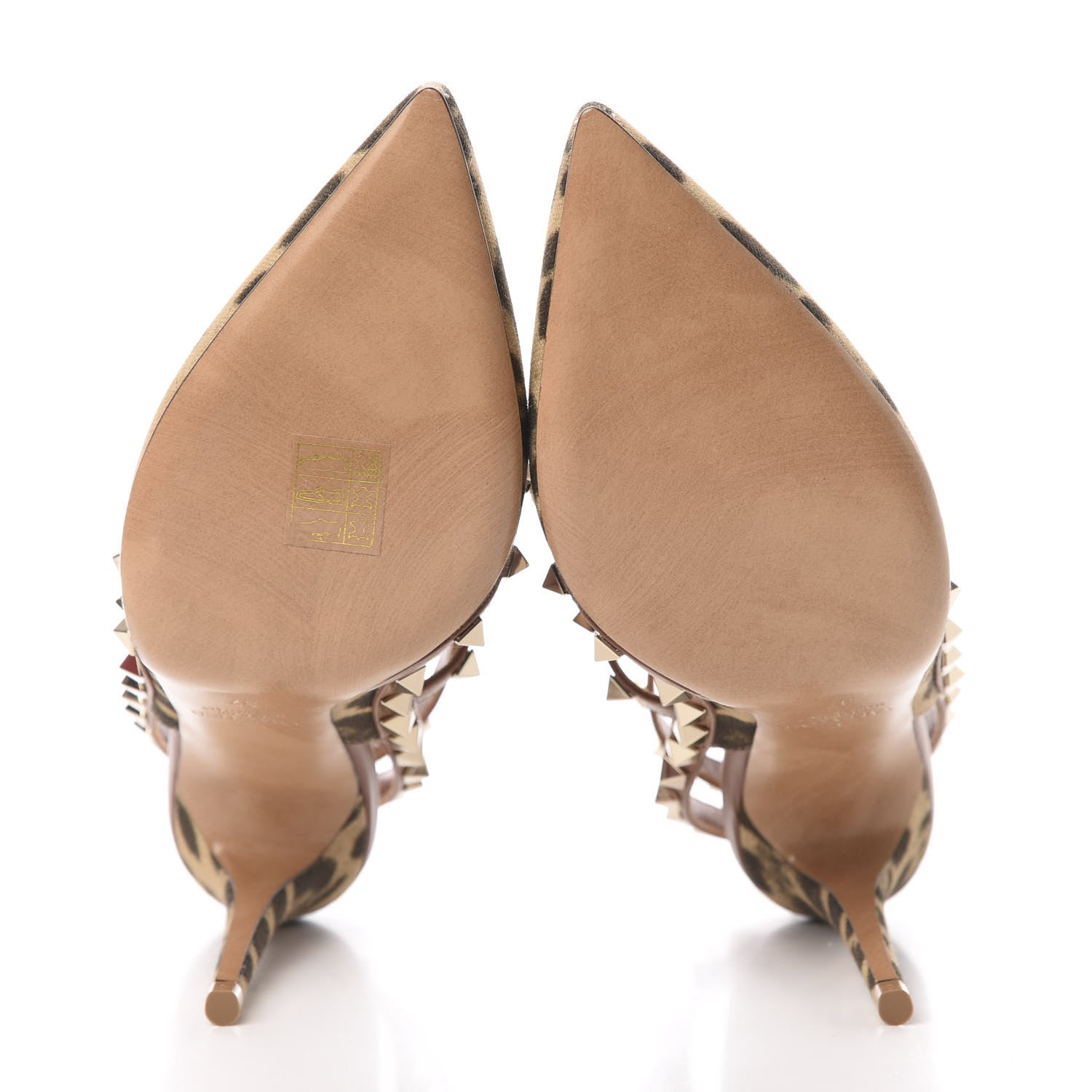 Valentino Garavani Canvas Leopard Print Rockstud Ankle Strap Pumps 37 Tan 5 of 8