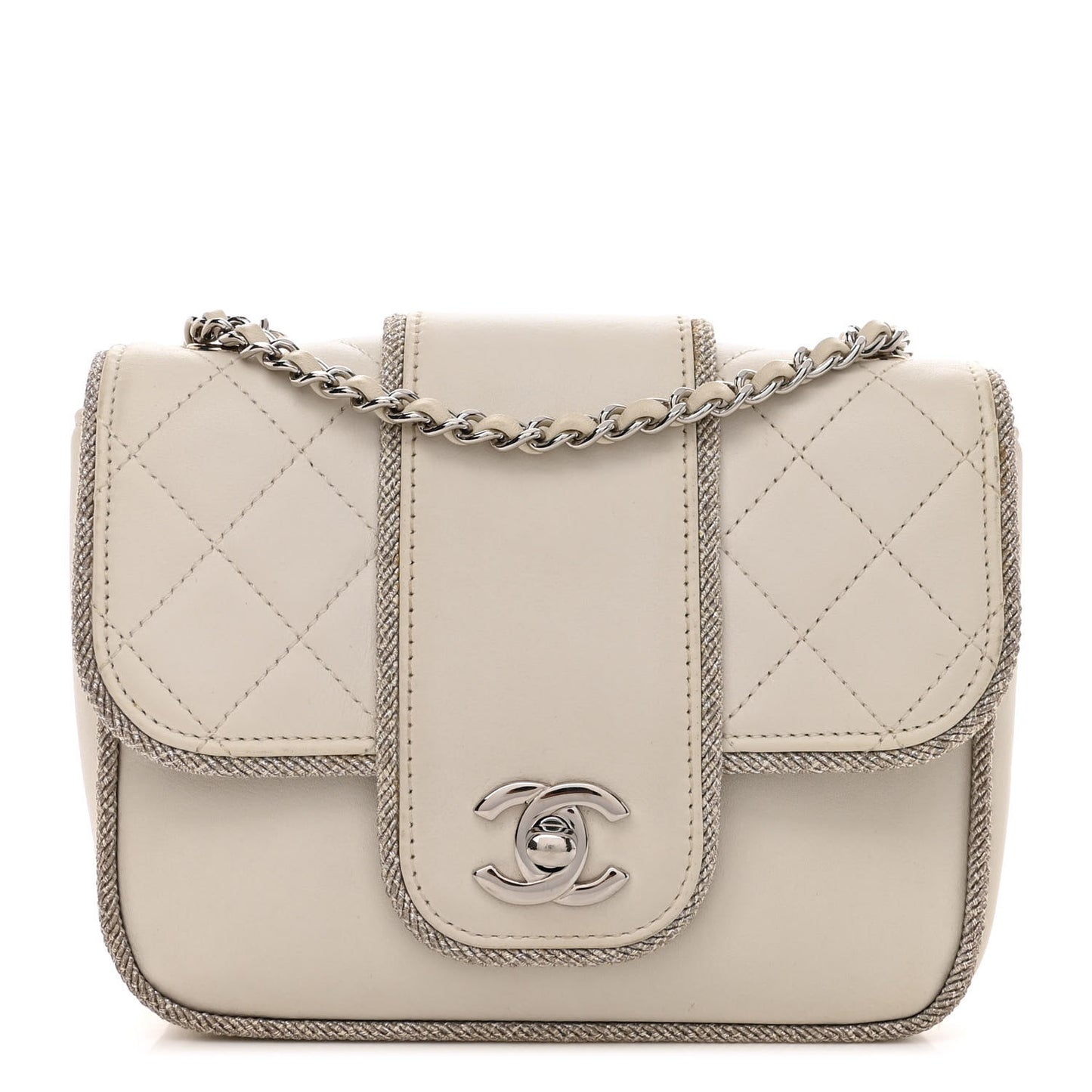 Lambskin Lurex Quilted Elementary Chic Mini Flap White
