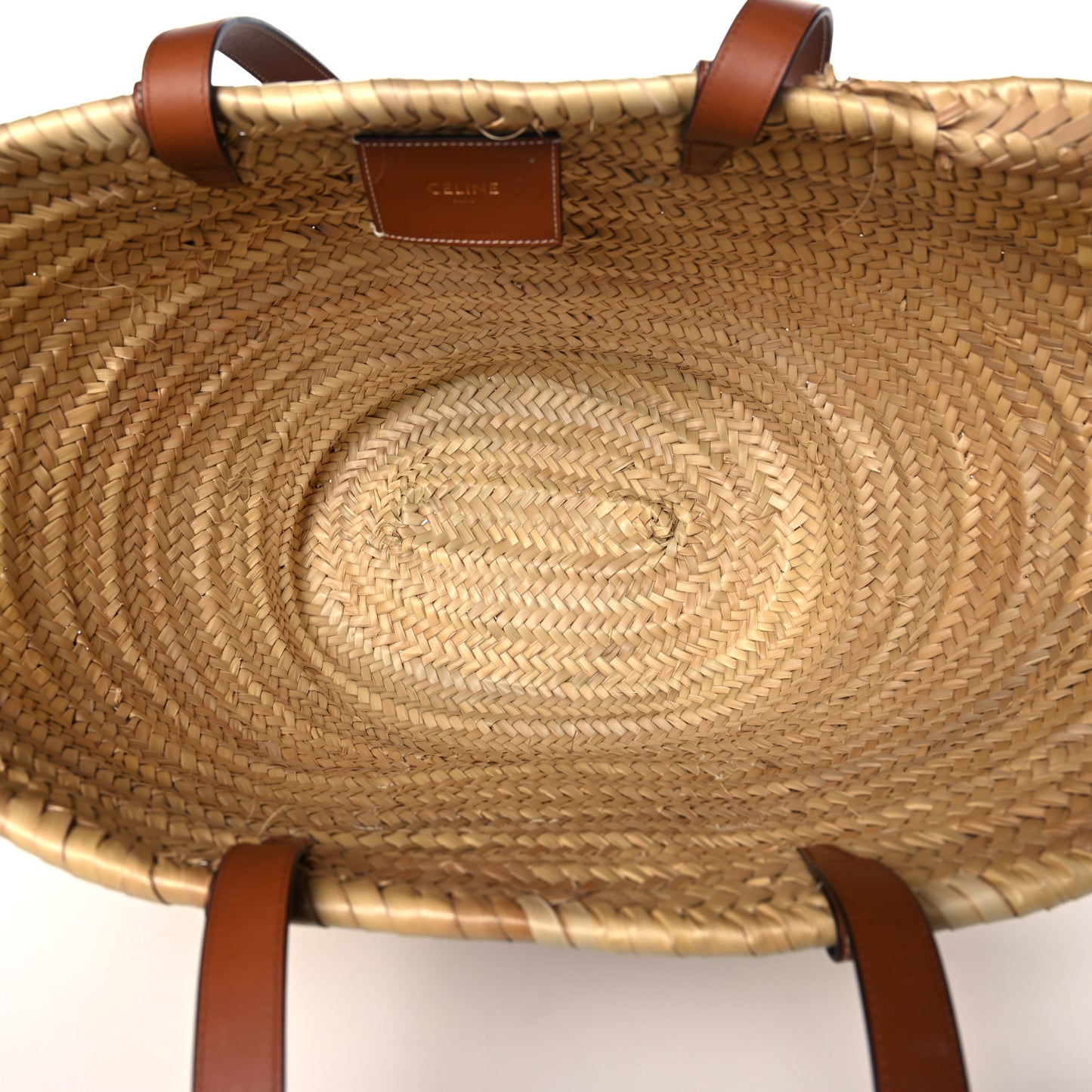 Raffia Calfskin Triomphe Medium Panier Tan