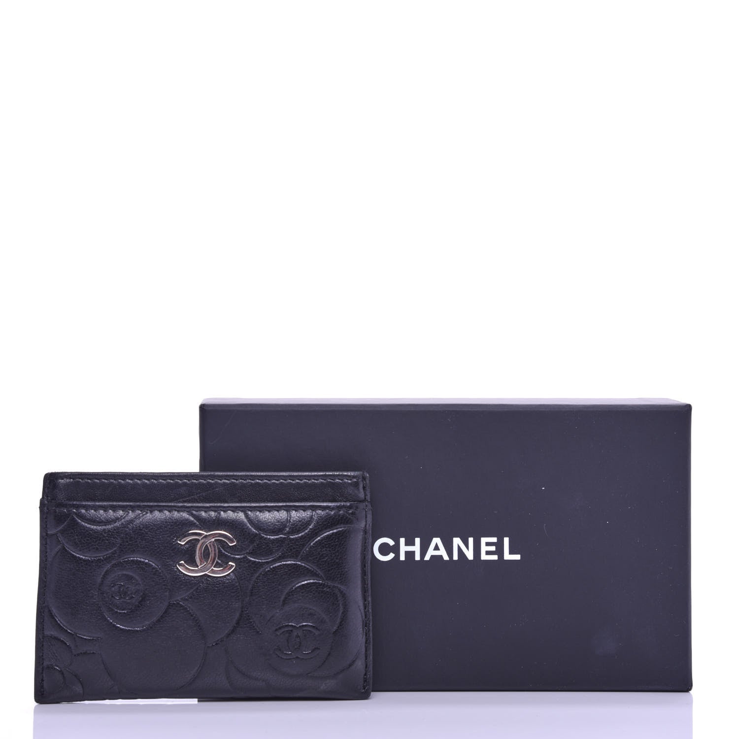 Chanel Lambskin Camellia Embossed Card Holder Black 8 of 8