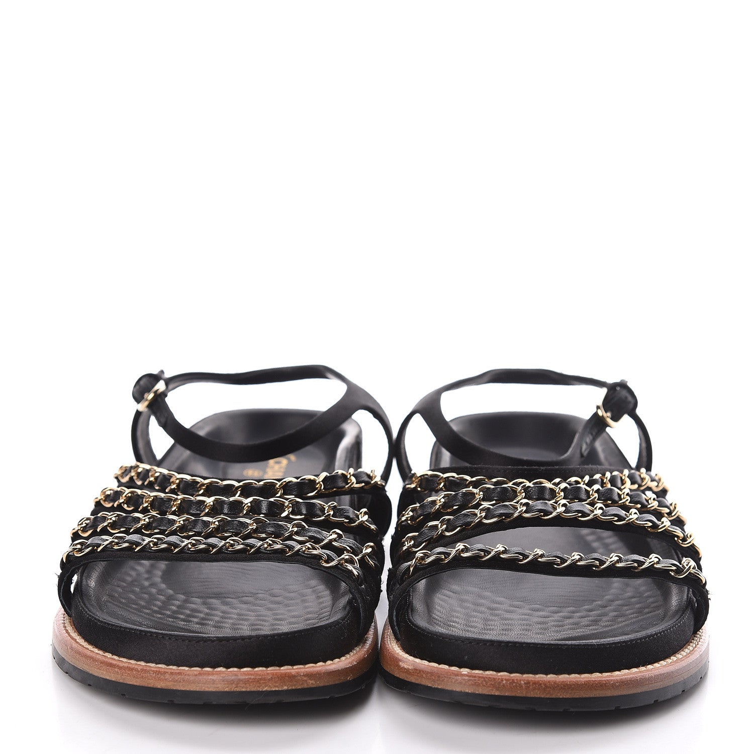 Chanel Satin Chain Flat Sandals 38.5 Black 2 of 7