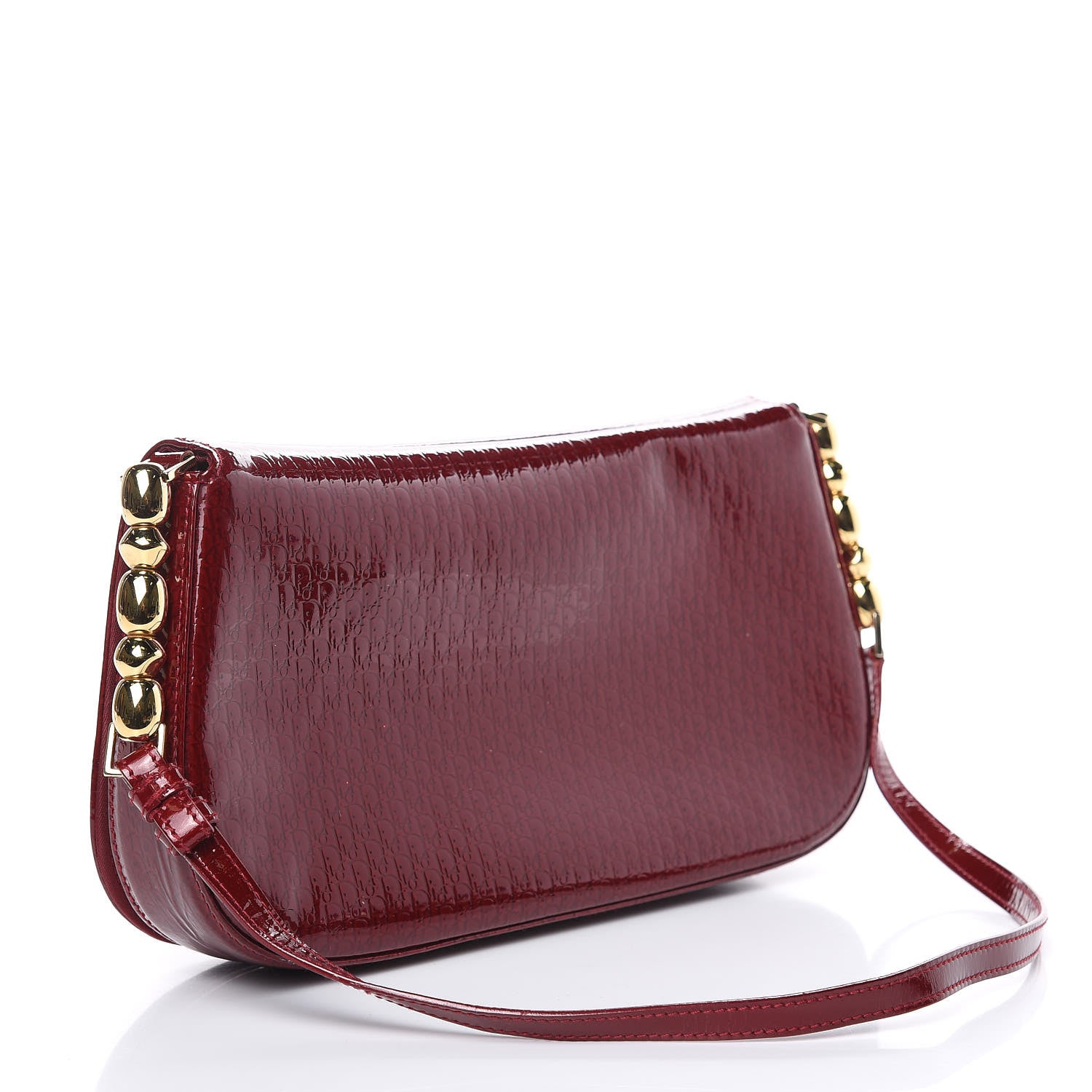 Christian Dior Patent Trotter Maris Pearl Shoulder Bag Dark Red 3 of 11