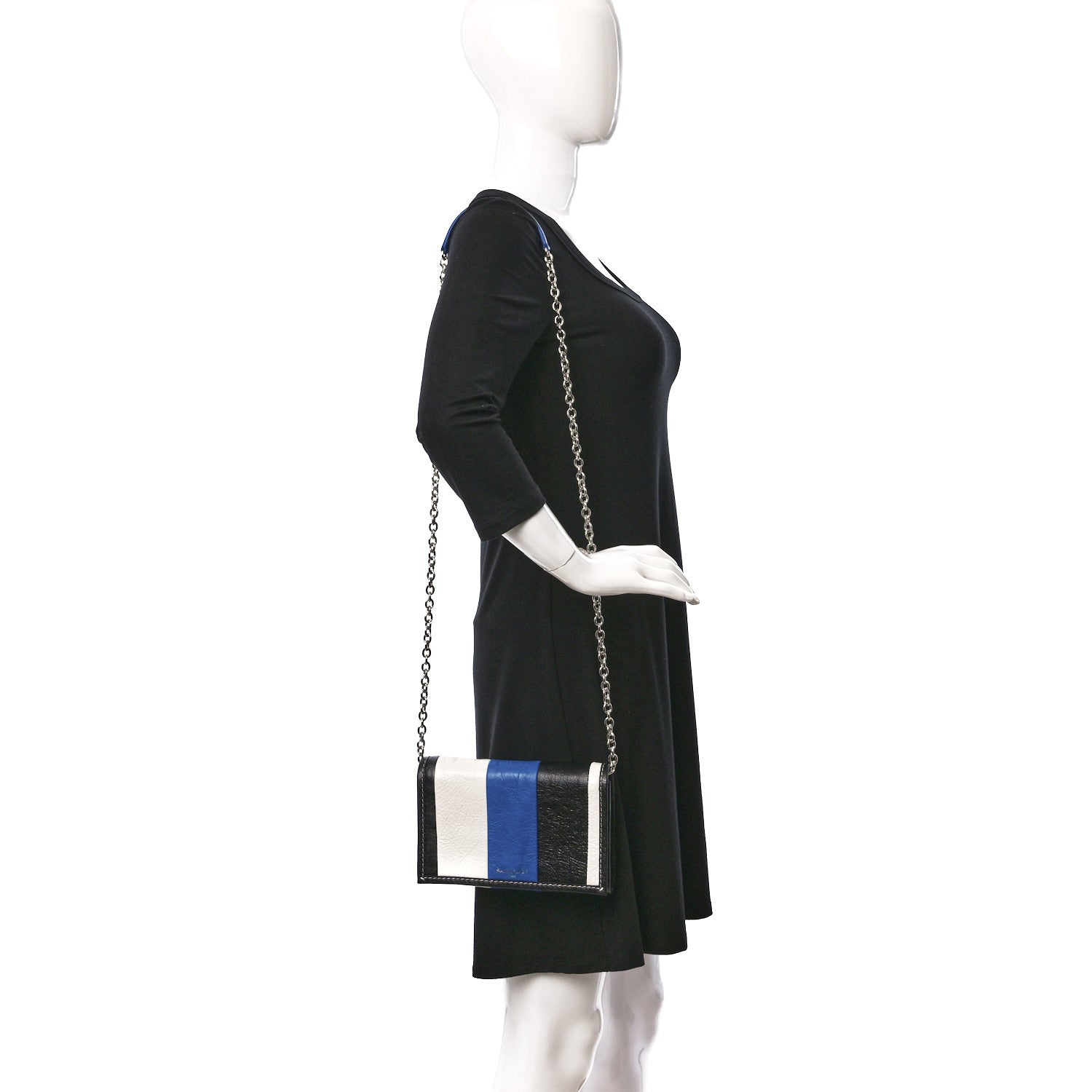 Balenciaga Agneau Arena Multicolore Bazar Chain Shoulder Bag Bleu White Black 2 of 11