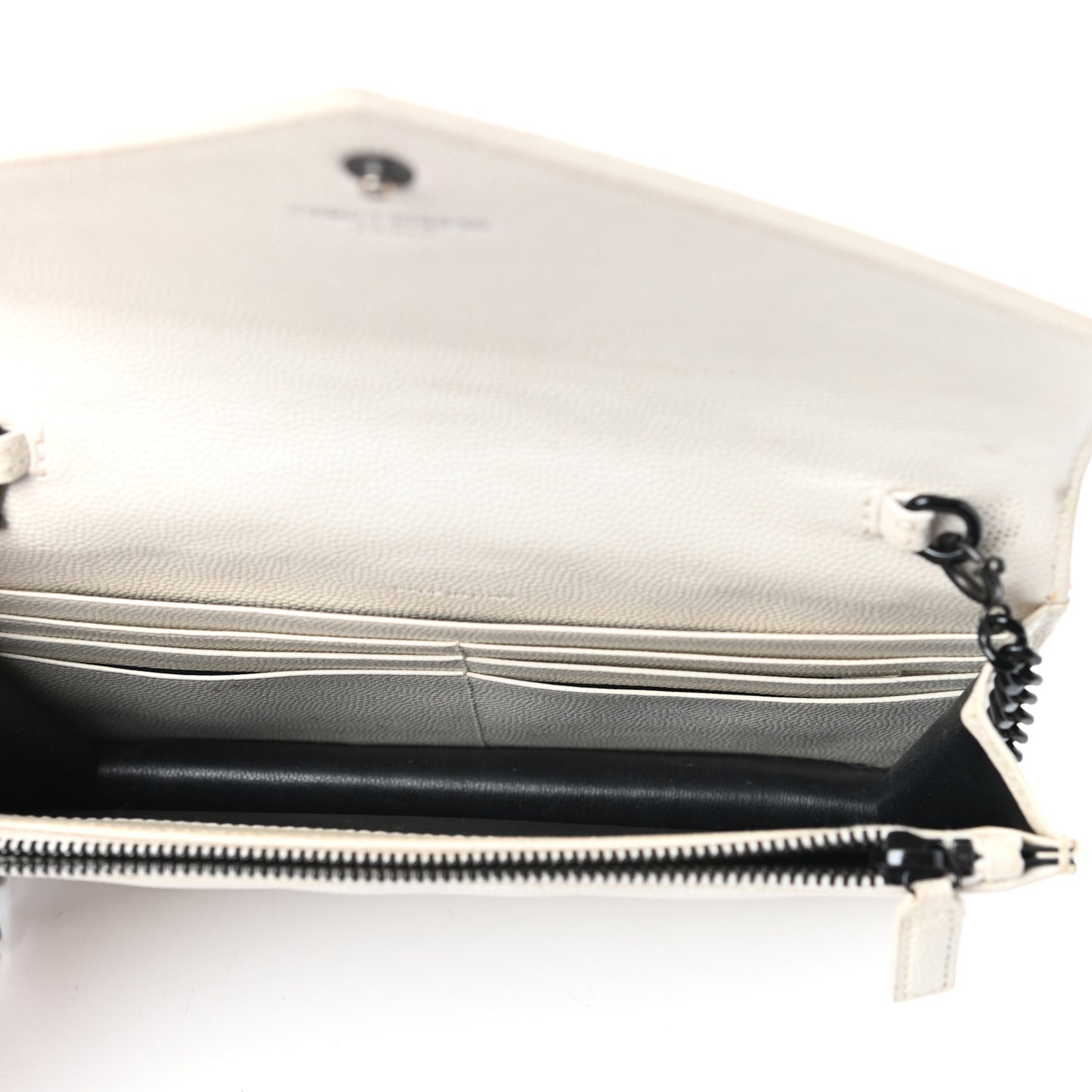 Grain De Poudre Matelasse Chevron Monogram Envelope Chain Wallet Dove White