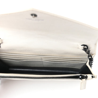 Saint Laurent Grain De Poudre Matelasse Chevron Monogram Envelope Chain Wallet Dove White 5 of 9