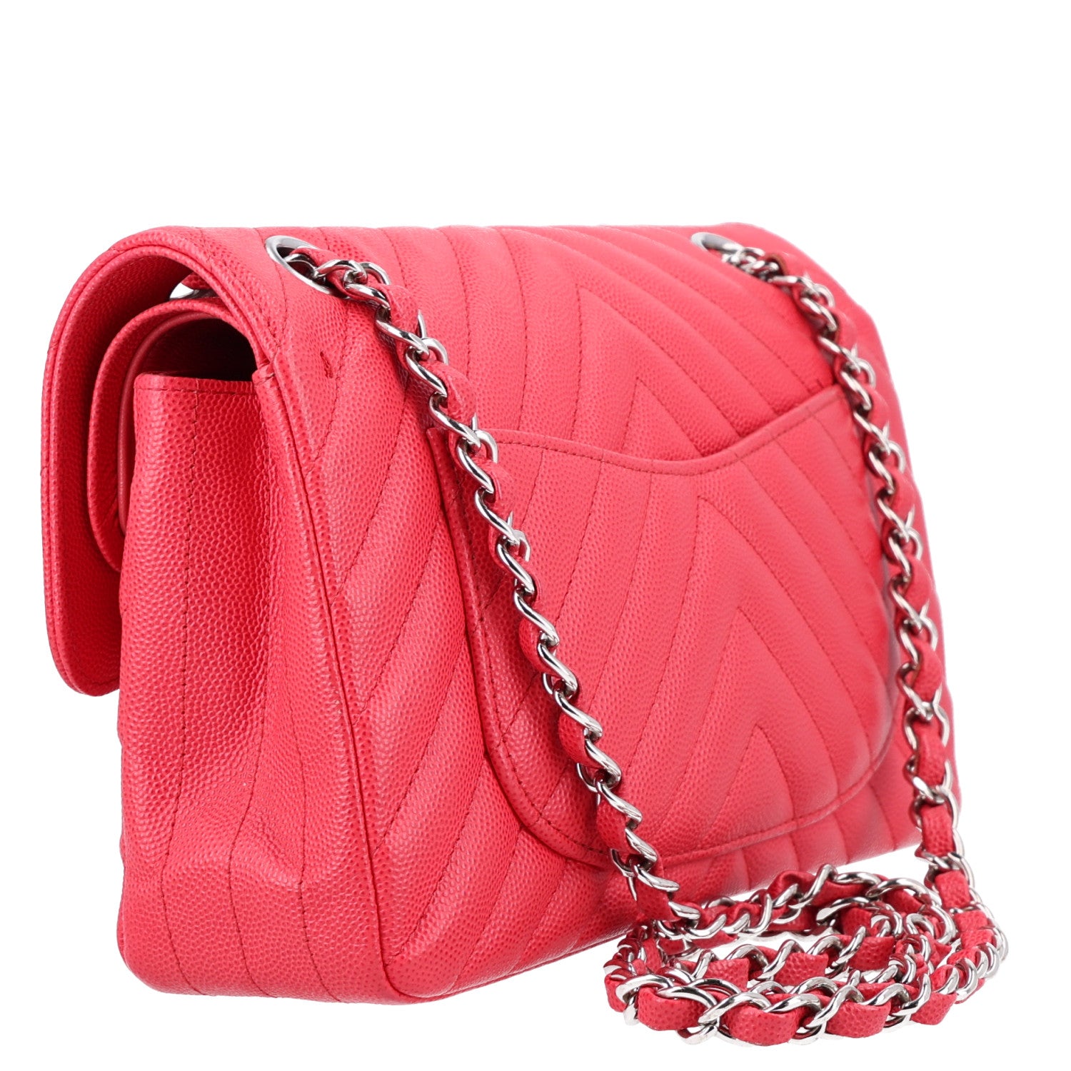 Chanel Caviar Chevron Quilted Small Double Flap Dark Pink 3 of 10