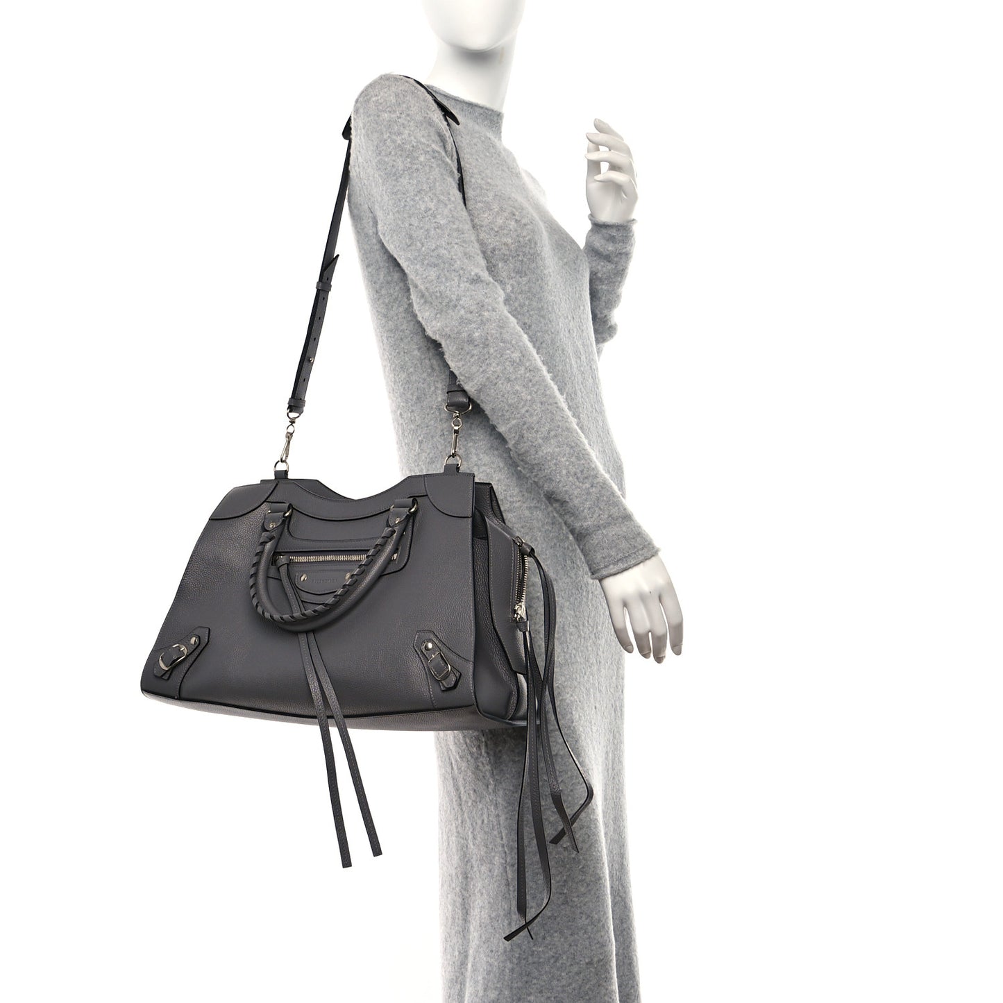 Grained Calfskin Neo Classic Silver Hardware Medium City Dark Grey